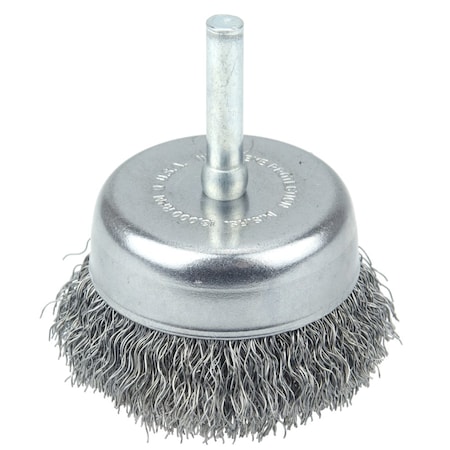 Weiler 2" Crimped Wire Utility Cup Brush, .0118" Steel Fill, 1/4" Stem 14306